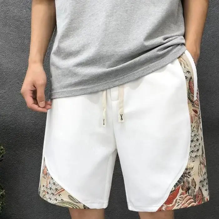 

Summer Outdoor Men's Sport Pants Five-Part White Shorts Polyester Fiber Straight Leg Chinese Style Beach Daily Sport Use
