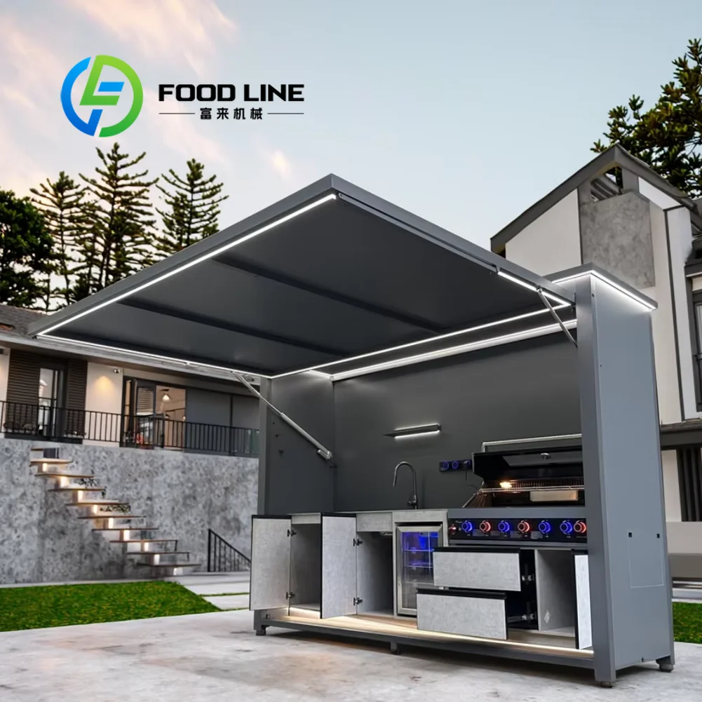 Durable All-in-One Customizable Modern Premium Powder Coated Stainless Steel Backyard BBQ Kitchen Shed Rust-Proof Fridge Sink