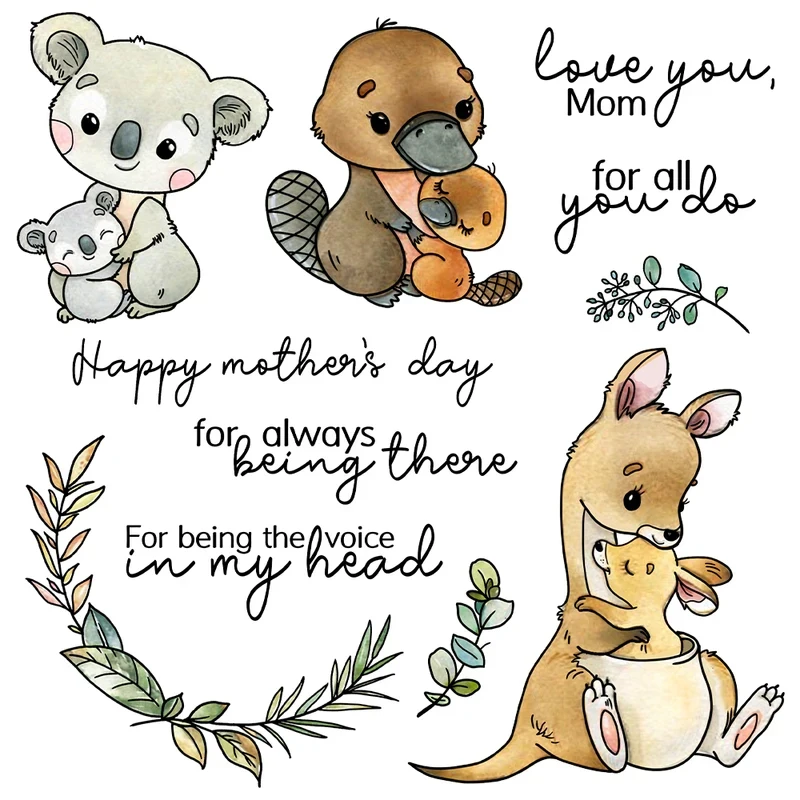Love Mother Baby Animals Cutting Dies Clear Stamps DIY Scrapbooking Metal Dies Silicone Stamps For Mother's Day Cards