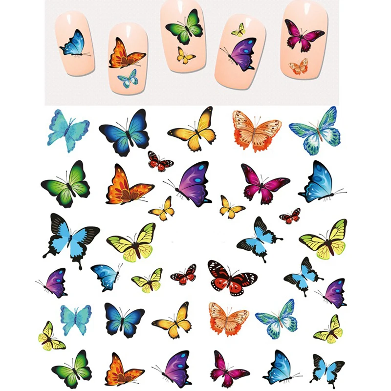 6pcs/set Butterfly Water Decals Nail Art Stickers Cartoon Cute Insect Water Decal Slider Tattoo Decals