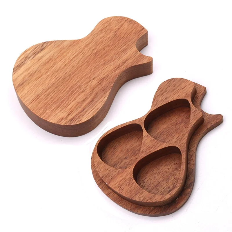 Wooden Guitar Picks Box Storage Personalized Plectrum Case Gift Three Grid Paddle Box For Acoustic Electric Bass Ukulele Players