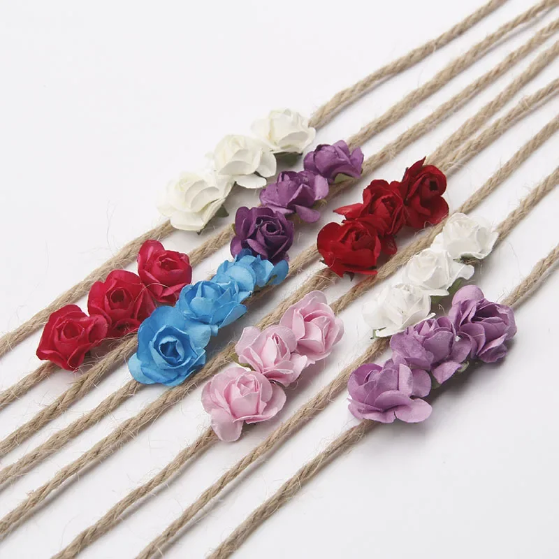 1PCS Chic Hemp Rope Headband Rose Flowers Kids Girl Hairband Newborn Headwear Photography Prop Kids Birthday Gifts