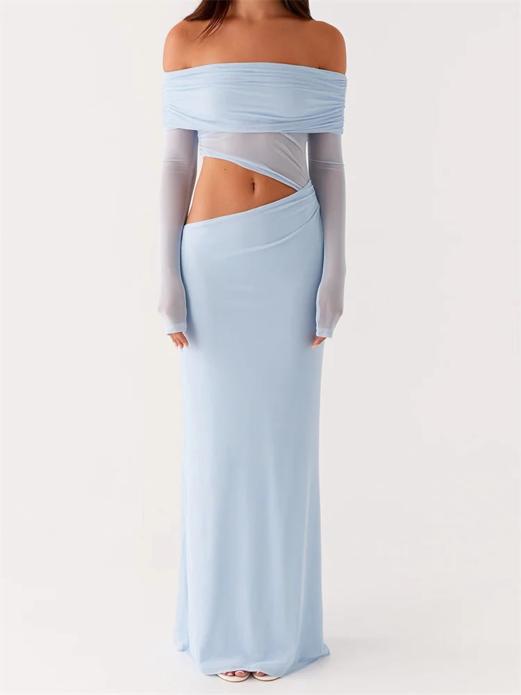 CHRONSTYLE – robe sans bretelles pour femmes, épaules dénudées, Slim, froncée, couleur unie, manches longues, dos nu, maille, robe de soirée, Club, 2025