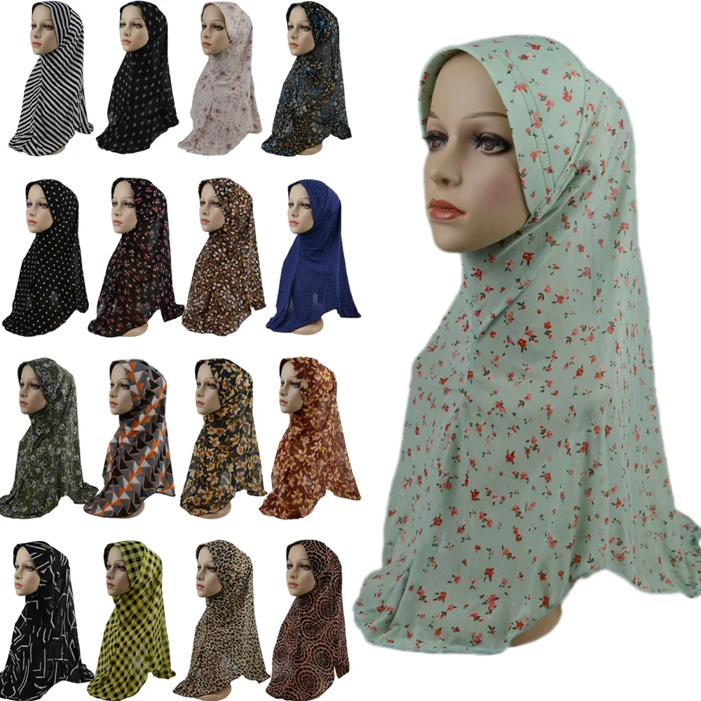 Eendelig Amira Moslim Vrouwen Print Hijab Hoofddoek Wrap Tulband Volledige Cover Islamitische Sjaals Trekken Aan Kant Gemaakt Om Pet Hoed Eid Eid Te Dragen