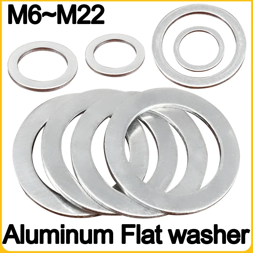 M6 ~ M22 Aluminiowa podkładka płaska Okrągłe, odporne na wysokie temperatury i zużycie metalowe łączniki Uszczelki uszczelniające Płaskie uszczelki 15/25/35/45 szt.
