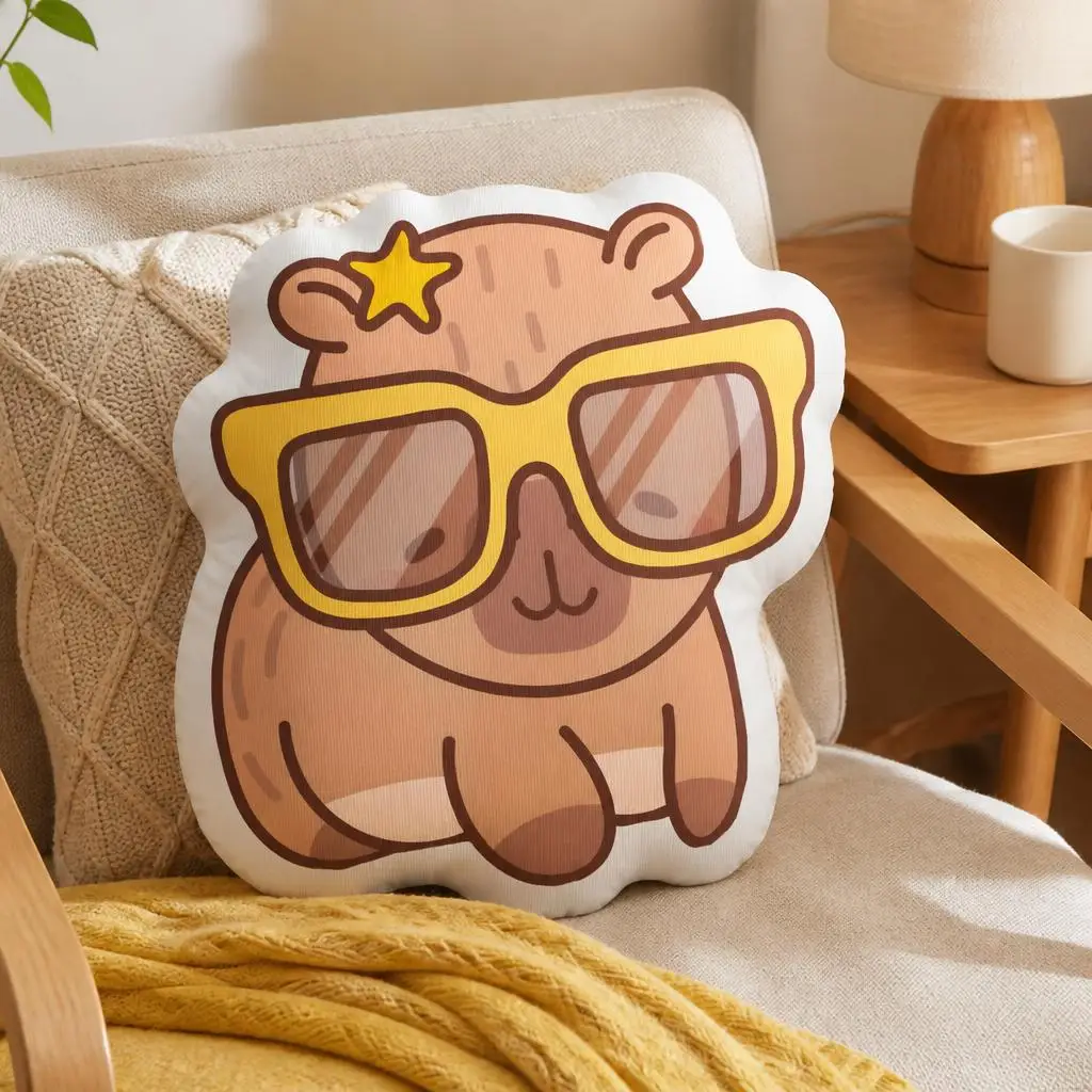 Cute Capybara Throw Pillow Sunglasses Animal Cushion Irregular Decorative Pillow for Sofa Bedroom Home Decor Gift