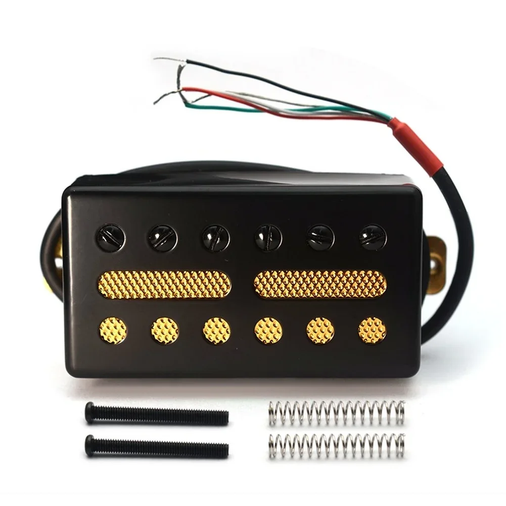 1pc Brass Cover Double Coil Pickup 50/52MM 12 Hole 2 Slot 4-Core Cable Output 75K 15K Resistance Split-coil Humbucker Pickup