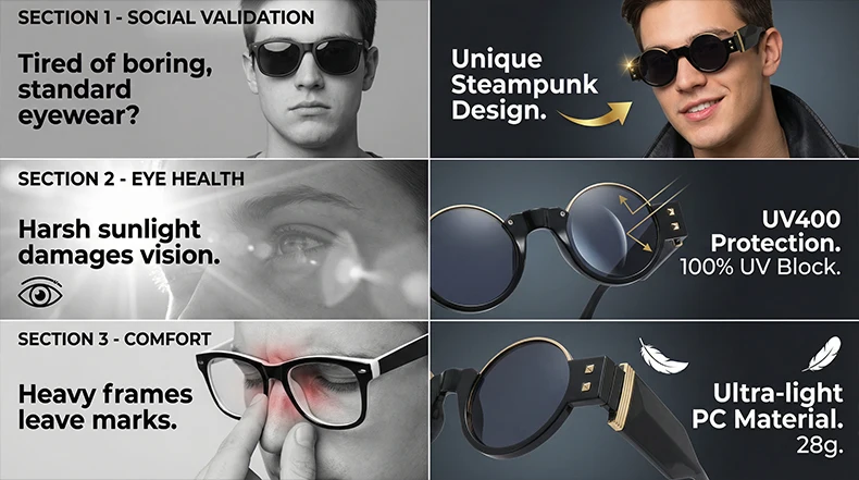 Kleine Runde Steampunk-Sonnenbrille für Herren 2026 Luxusmarke Y2K Punk Sonnenbrillen für Männer Retro Fahrbrille UV400 Schutz – Detail 3
