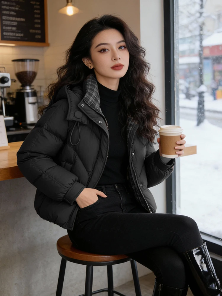 Damska kurtka puchowa Thiened Fce, luźny krój, zimowa odzież wierzchnia, styl koreański, długi rękaw, zapinana na zamek, kolor