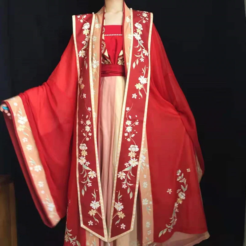 

Hanfu Song Dynasty 5-Piece Suit, Embroidered Rosy Cape, Waist-Length, Chinese-style, Traditional Wedding Clothes, Cosplay Suit