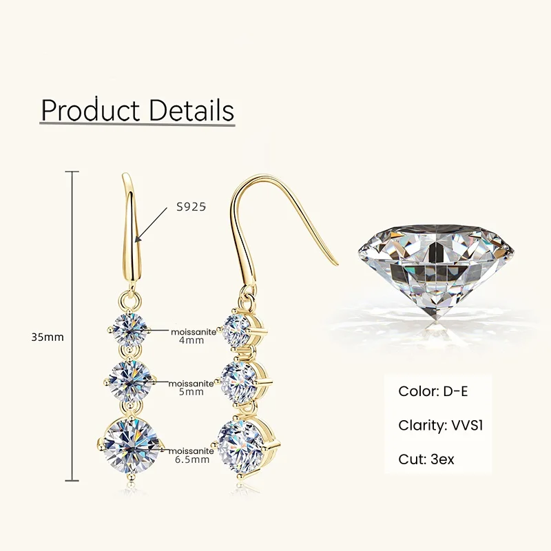 IOGOU 1.8CT D color Moissanite Dangel Hook Earrings for Women  Luxury High Quality 925 Silver Certified Original Fine Jewelry