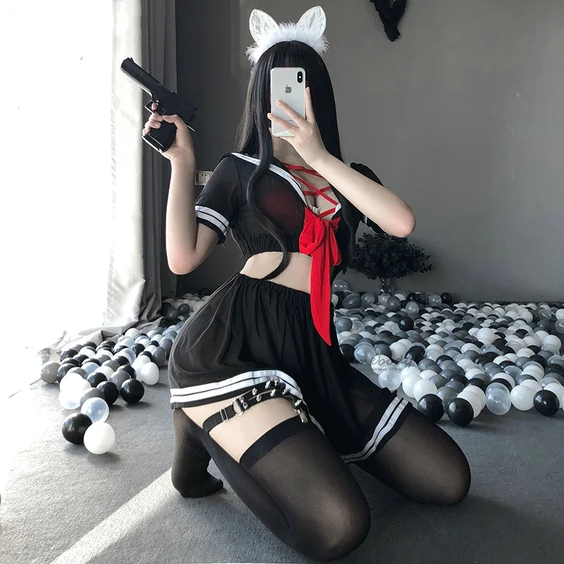 

Sexy Hot Passion Suit Blood Drop Uniform Temptation Tease Transparent Student Sailor Suit Kawaii Lingerie Schoolgirl Costume