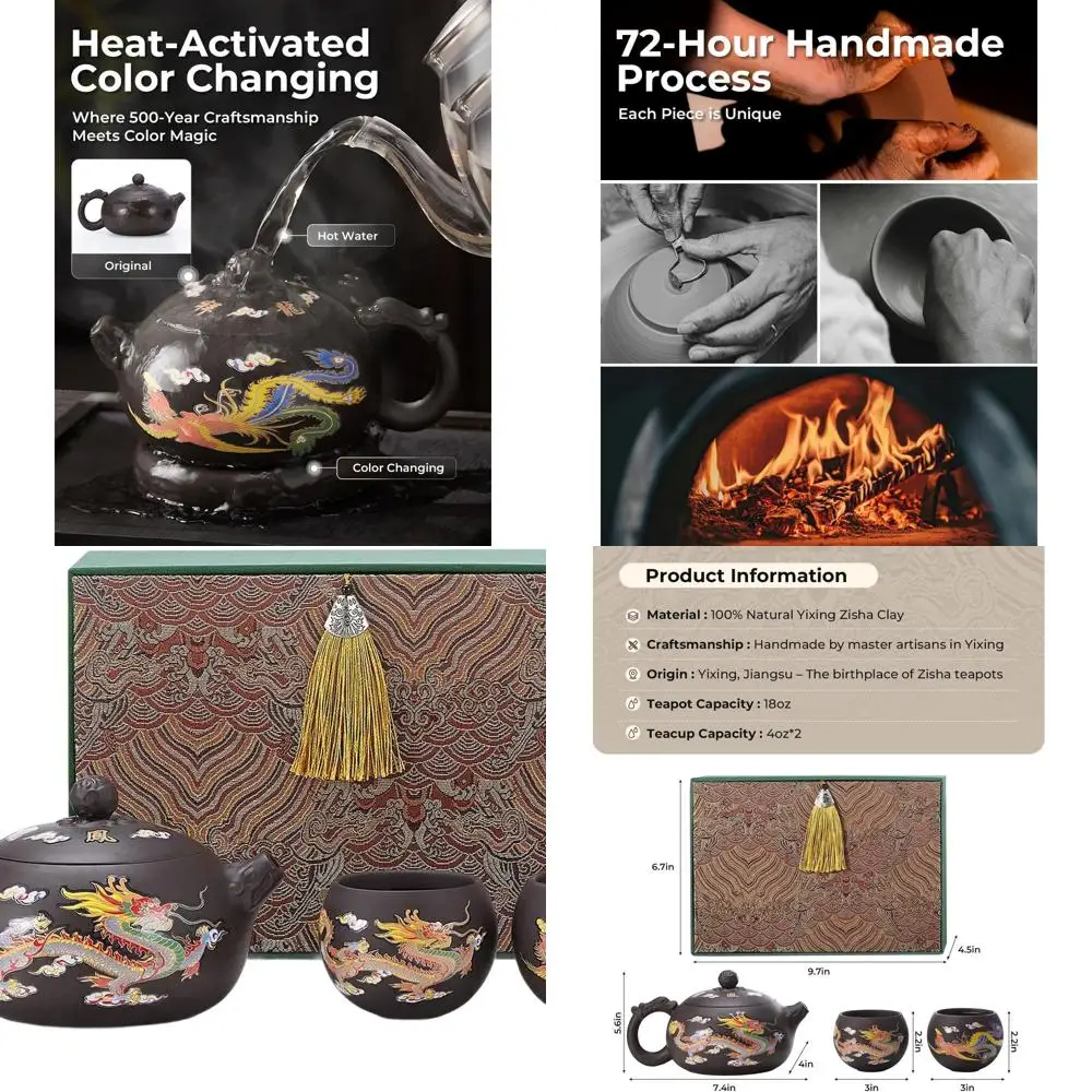 

Изменение цвета глиняный чайник Исин, большой фиолетовый, 18 унций, китайский чайный сервиз кунг-фу, чайник и 2 чашки, роскошная подарочная коробка для чая Ent