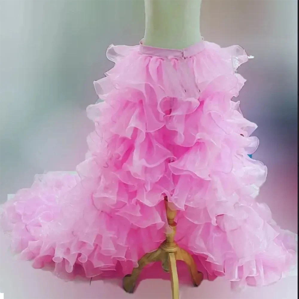 Faldas largas altas y bajas con gradas rosas, ropa Formal para fiesta de boda para mujer, falda naranja de cintura alta, faldas de tren de barrido
