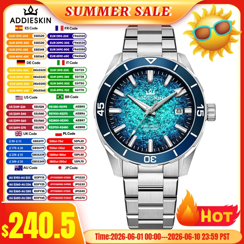 

AddiesKin K005 Men’s Watch 20Bar Waterproof Sapphire Crystal Japan 9015 Luxury Automatic Mechanical Watches BGW9 Super Luminous