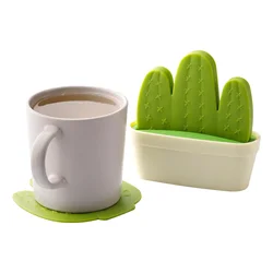 6 PCS Cactus Coaster Set with Flowerpot Holder Creative Maple Leaf Pad Novelty Cup Mat for Drinks Bar Home Decor Coffee Table