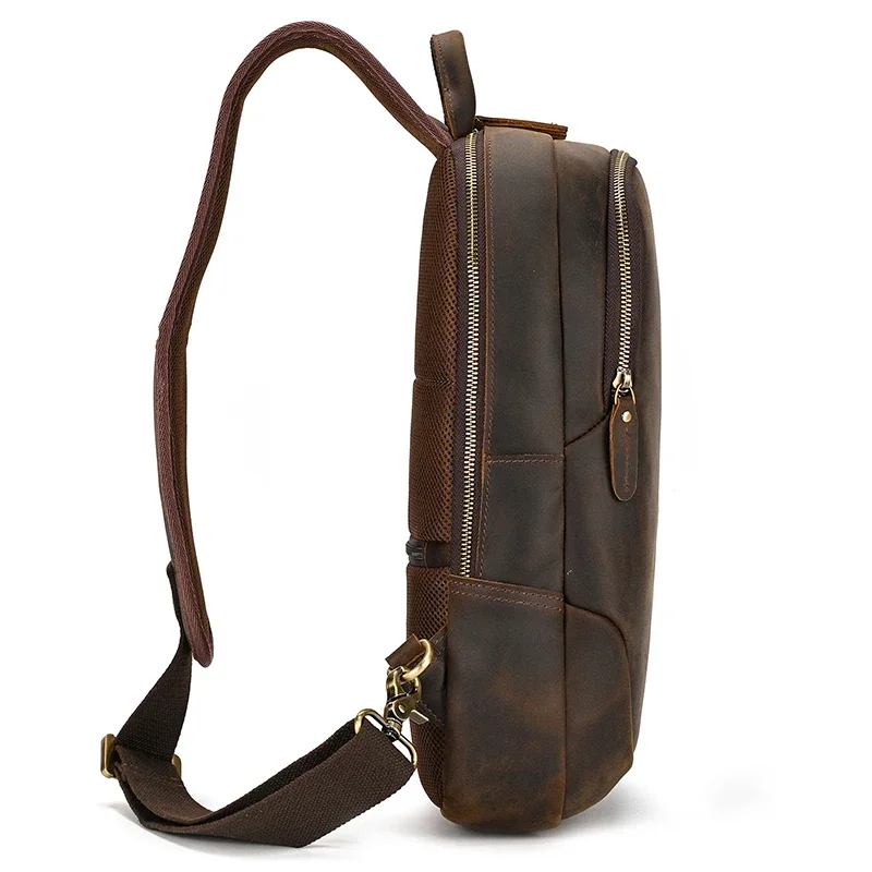 Bolso de pecho de cuero auténtico de alta calidad para hombre, bolso de hombro, bandolera, bolso de cuero, bolsos cruzados de cuero de vaca Retro