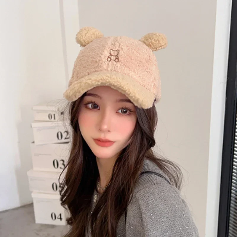 Baseball Cap Female South Korean Bear Before and After Wearing A Cap with A Duck Tongue Japanese Cute Little Cartoon  Winter Hat