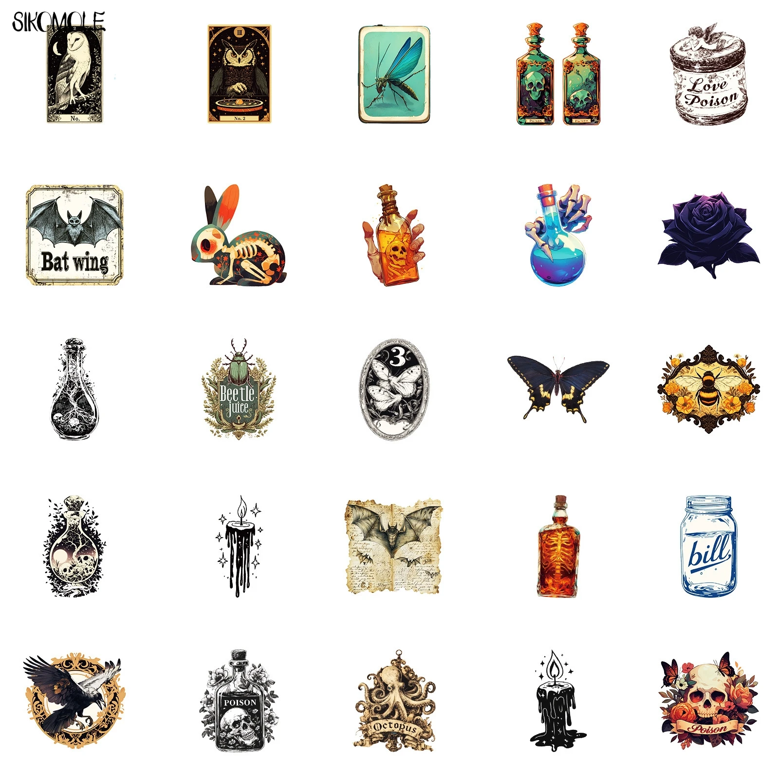 10/30/50PCS Vintage Potionโคมไฟน้ํามันRoseสติกเกอร์PoisonความงามDIYของเล่นเด็กกระเป๋าเดินทางตู้เย็นDecal Graffitiสติกเกอร์แพ็ค