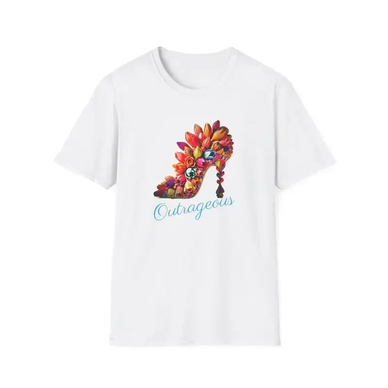Outrageous Floral High Heel Softstyle T Shirt Fashion for Her Trendy Outfit Spring Style Chic Apparel