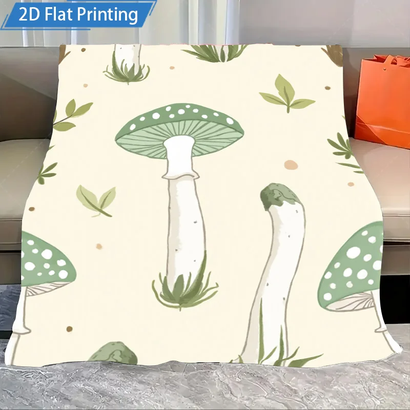 

1 шт. фланелевое одеяло с милым принтом грибов, мягкое уютное одеяло для гостиной, дивана-кровати, декор, 2D плоский дизайн с принтом