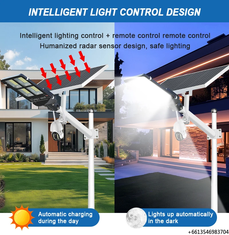 Solar LED Street Light with Camera IP65 Aluminum 300W/200W 4G WiFi Outdoor Surveillance Light CCTV Wireless