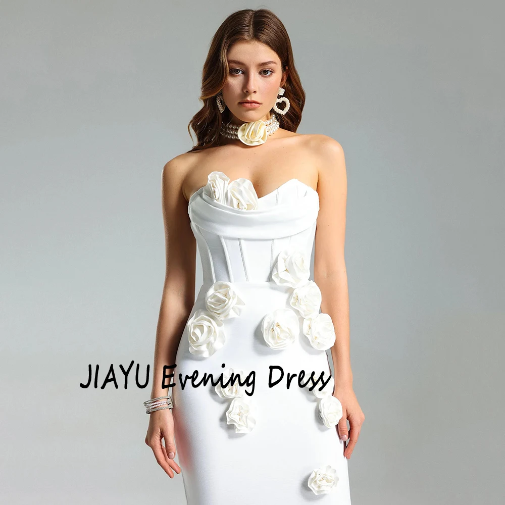 Abito da sera dritto in raso con applicazioni senza spalline personalizzate, senza schienale, con cerniera, lunghezza alla caviglia, abito da ballo alla caviglia