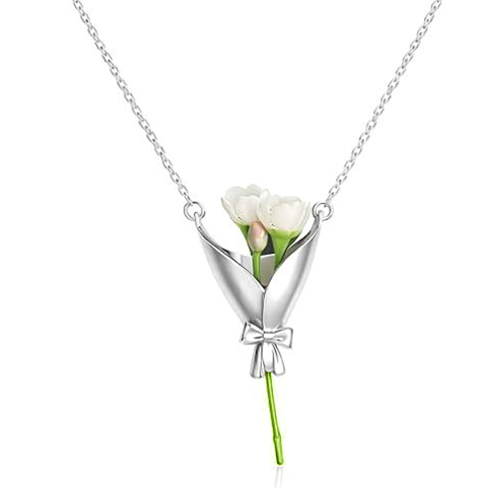 

Flower Bouquet Clip Pendant Necklace Earrings With Gift Card Artistic Flower Minimalist Necklace Earrings Unique Gift for Her