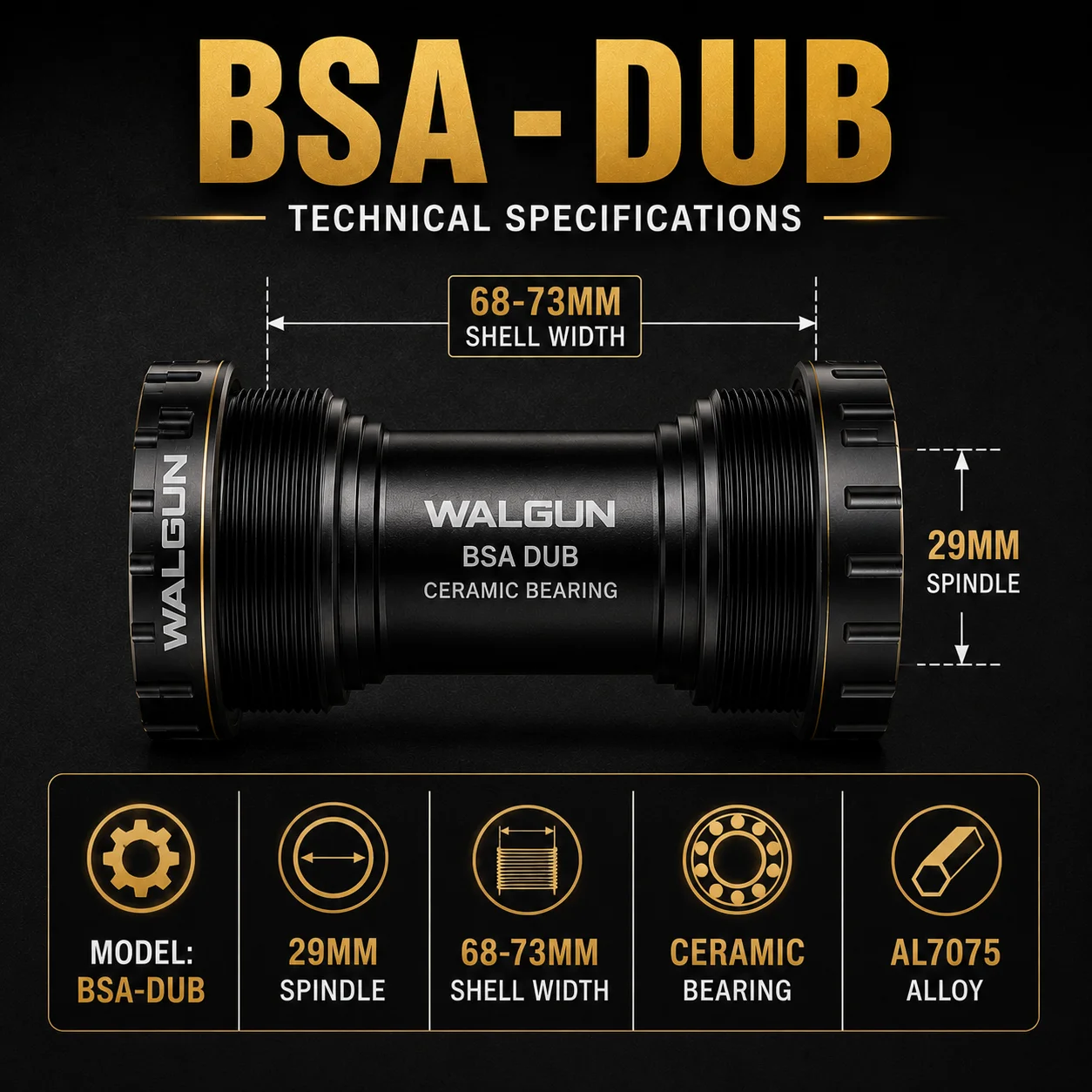 WALGUN BSA DUB Keramik-Innenlager 29mm Spindel 68-73mm BSA-Gewinde AL7075 CNC Doppeldichtung Wasserdicht MTB Gravel Rennrad – Detail 7