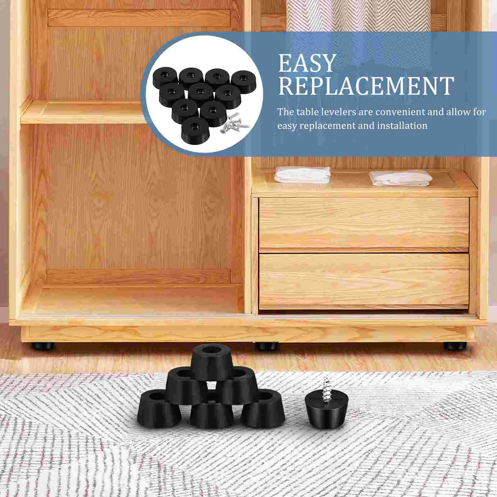 100 Pcs Cabinet Bumpers Furniture Shock Absorbing Feet Anti Skid Pads Floor Leg for Table Levelers Rubber Black Cutting Board