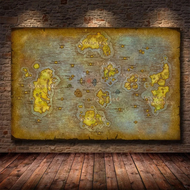 World of Warcraft Game Map art posters Canvas Painting Wall prints Pictures for Living Room Bedroom Game Room Home Decor Cuadros