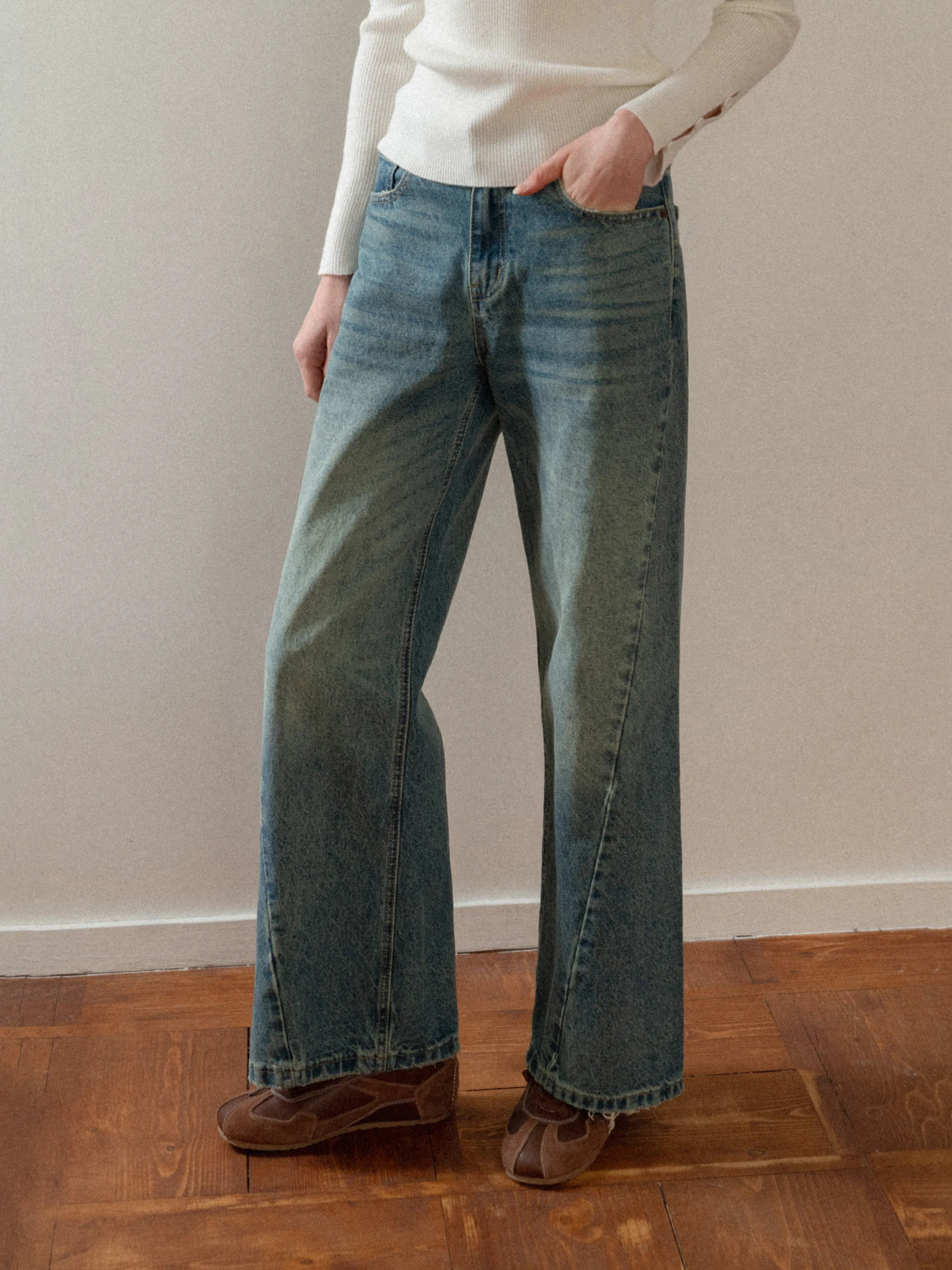 

Женские джинсы с высокой талией, прямые, синие, свободные, повседневные, широкие брюки, ретро-стиль, удобные, из полиэфирного волокна, для повседневной носки