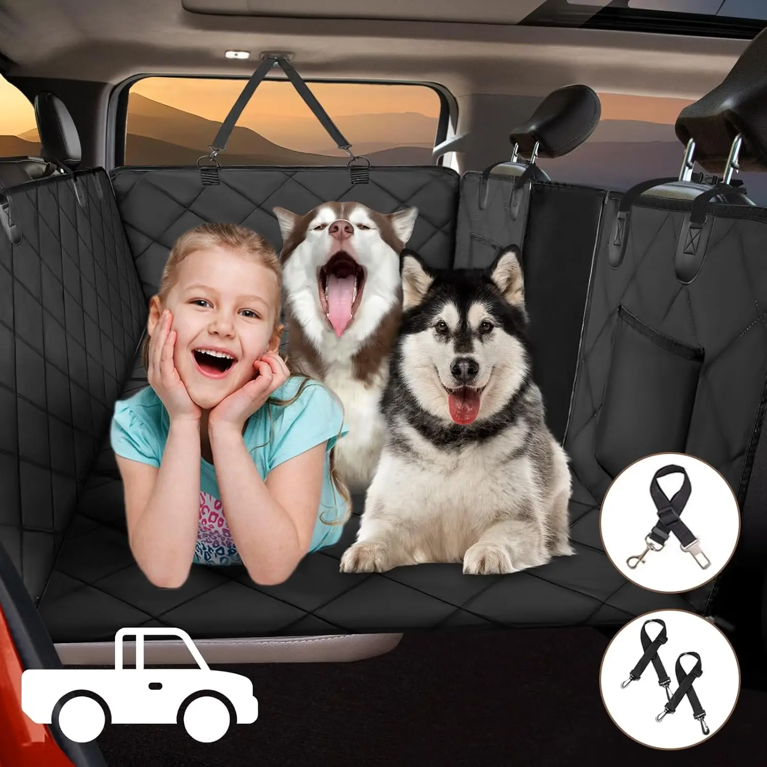 

Back Seat Extender for Dogs Truck-Large Space, Truck Dog Seat Cover Back Seat Hard Bottom Holds 400lbs