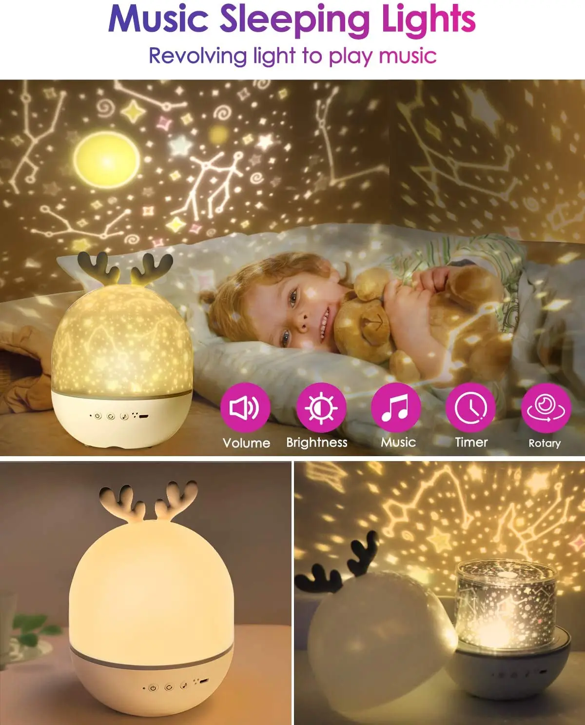 Proyector de luz nocturna con control remoto para niños, dispositivo de proyección de luz de estrella, rotación de 360 °, temporizador, ideal para dormitorio y fiesta