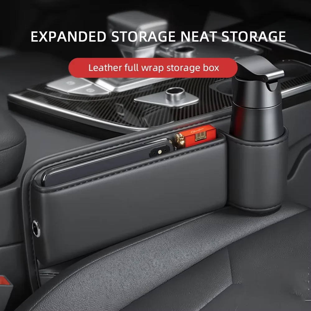 Universal Car Seat Gap Organizer Storage Box Multifunction Leather Crevice Side Storage Pocket Wallet Keys Card with Cup Holder image 6