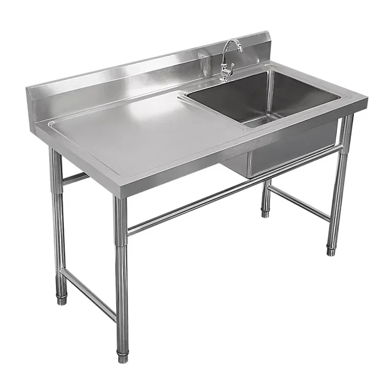Commercial Stainless Steel Sink with Bracket Kitchen Single and Double Sink Dish Washing Basin with Platform Dining Hall