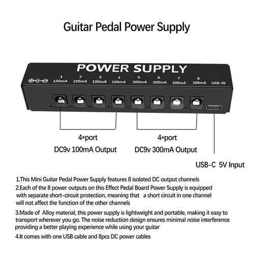 Imagen 2 del producto Fuente de alimentación para pedal de guitarra para pedal de efectos, 8 salidas CC aisladas para pedal de 9 V, Super Mini