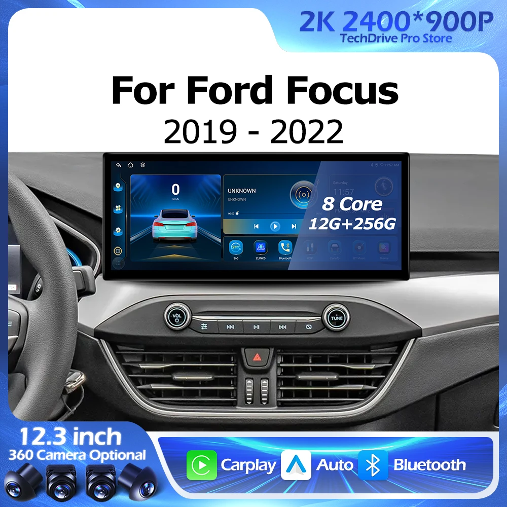 

Wireless Carplay 2400*900P 12.3 Inch For FORD Focus 2019-2022 Multimedia Plyaer Stere WIFI Android Auto Bluetooth 4G DSP