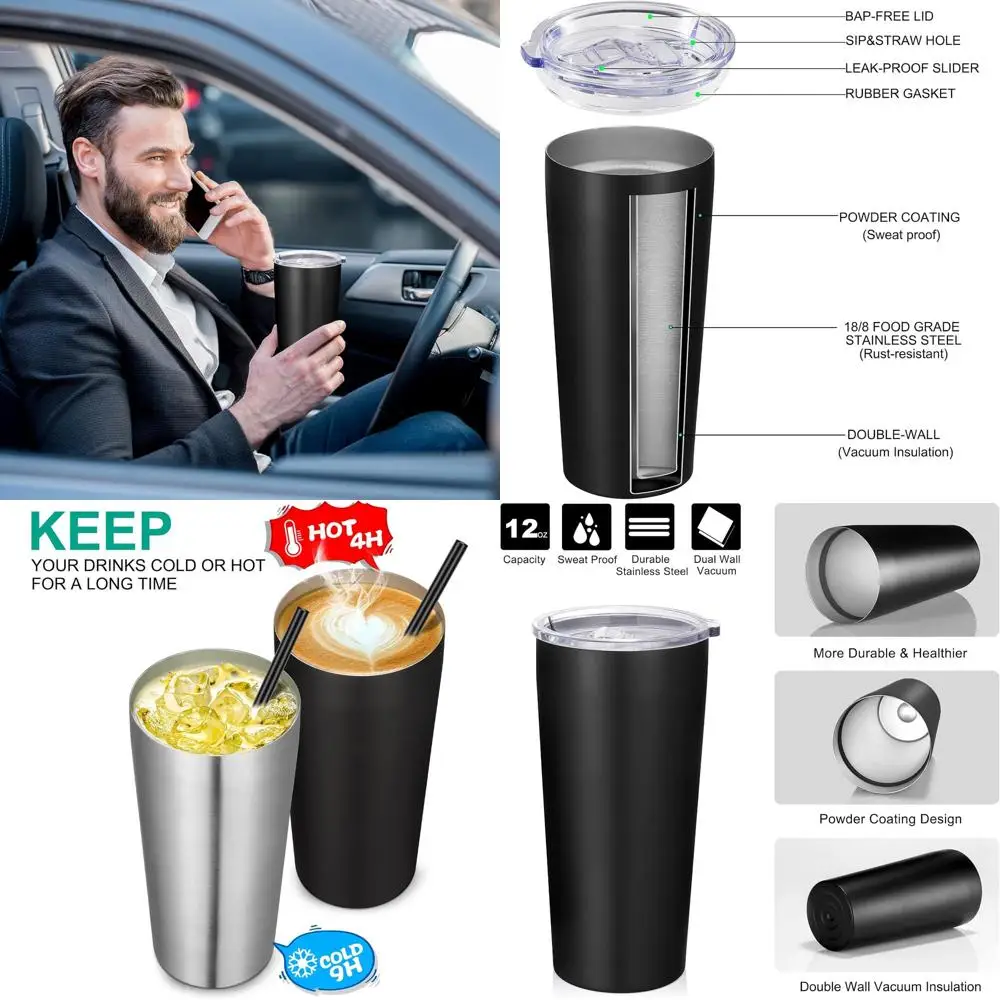 

20oz Stainless Steel Vacuum Insulated Tumbler with Lid, Double Wall Travel Mug, Black