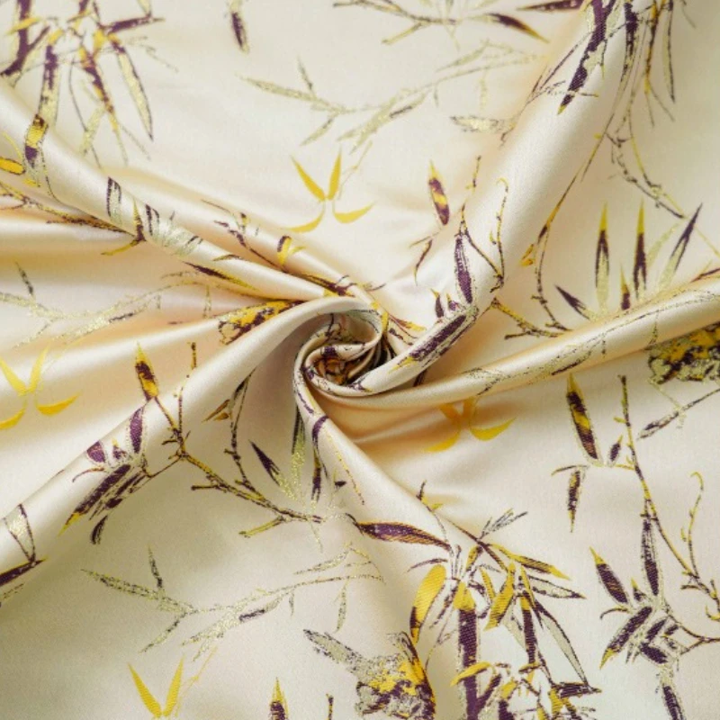 

Chinese Style Gold Thread Bamboo Jacquard Fabric Yarn Dyed Cheongsam Dress Vest Material Luxe Oriental Decorative Textile