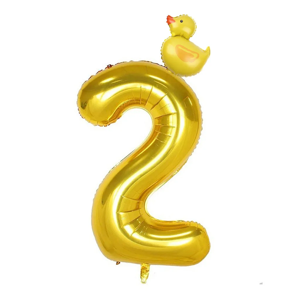 2pcs Mini Duck Shape Foil Balloons Set Golden 40inch Number Balloon 0-9 Kids Birthday Party Decorations Baby Shower Air Globes