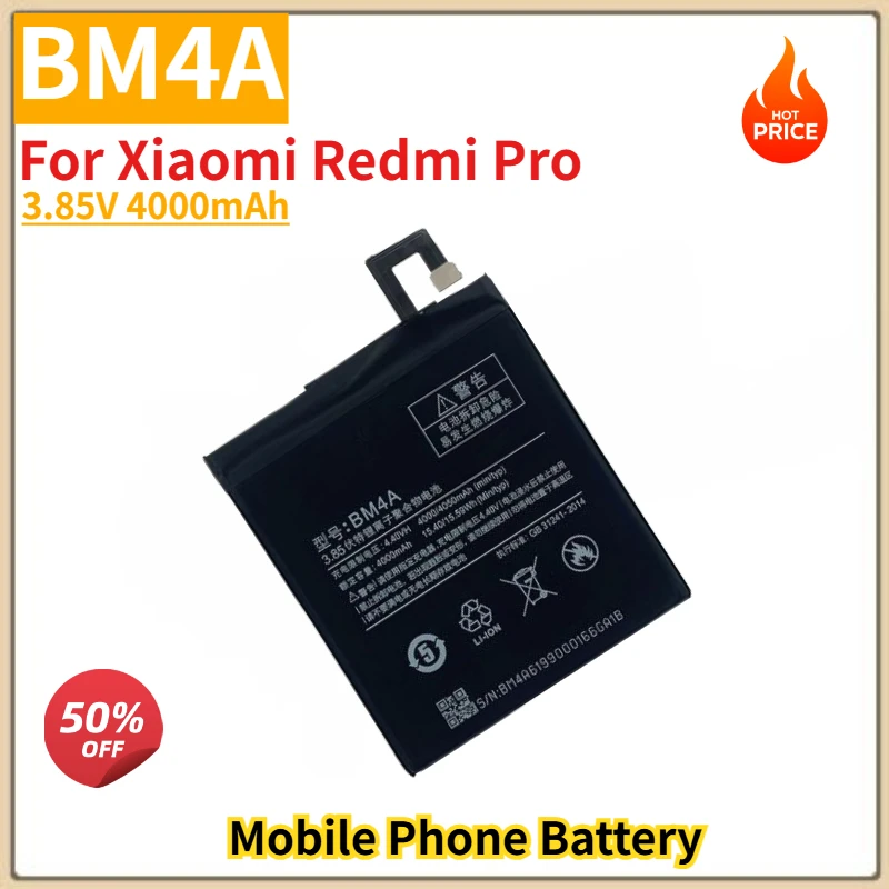 

BM4A High Quality Phone Battery 3.85V 4000mAh For Xiaomi Redmi Pro Brand New Replacement Battery