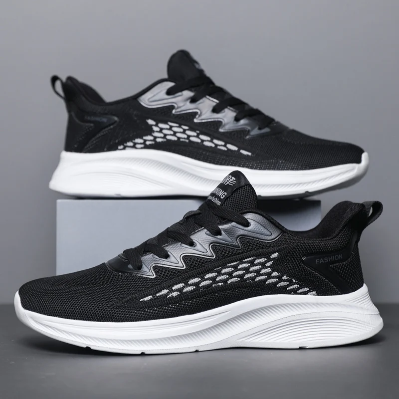 

New Summer New Flying Woven Casual Sports Men's Running Shoes Net Cloth Shoe Upper Rubber Sole Soft and Comfortable Trend