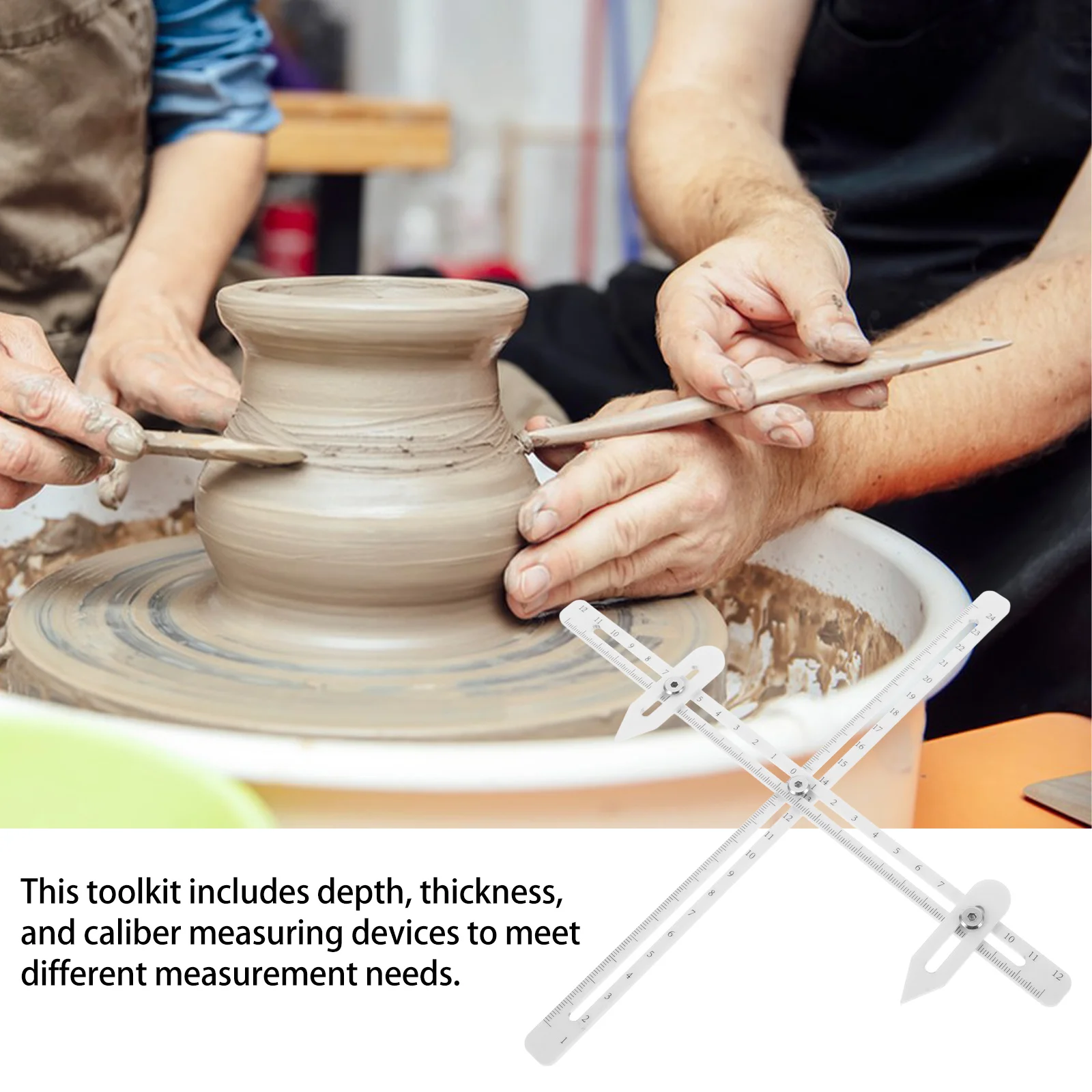 

1 комплект, измерительный инструмент для керамики, пластиковый прочный манометр, штангенциркуль для толщины глины, керамическая линейка глубины, инструмент для рукоделия из керамики