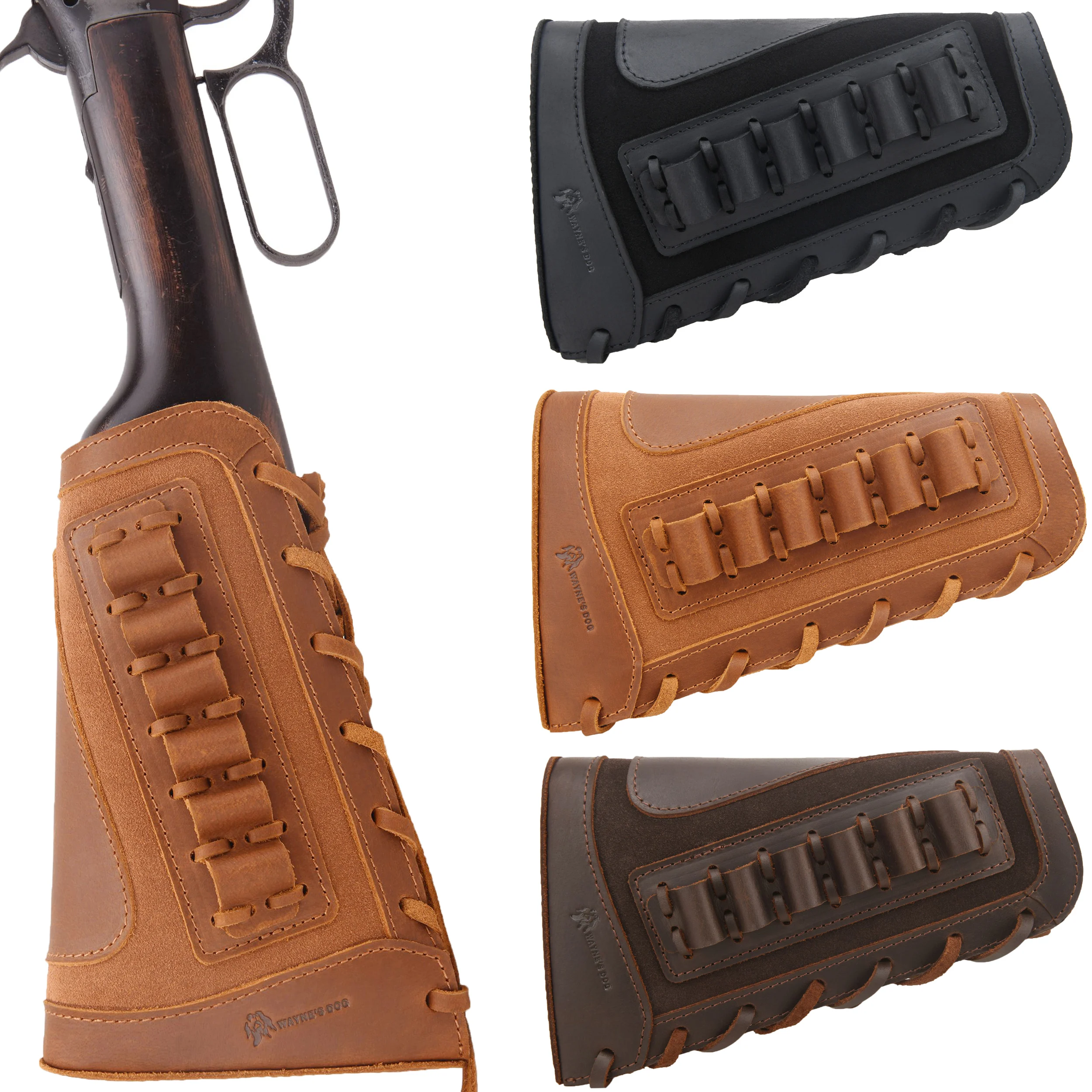 Hunting Rifle Gun Cheek Rest Pad Leather Butt Stock Extension Shell Holder for .44MAG 30/30 45-70 357 .22 12 Gauge