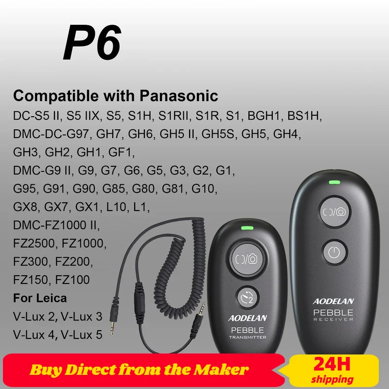 AODELAN ไร้สายรีโมทคอนโทรลสำหรับ Panasonic S5IIX, BS1H, GH6, GH5II, GH4, GH3, FZ1000II, FZ2500, FZ300