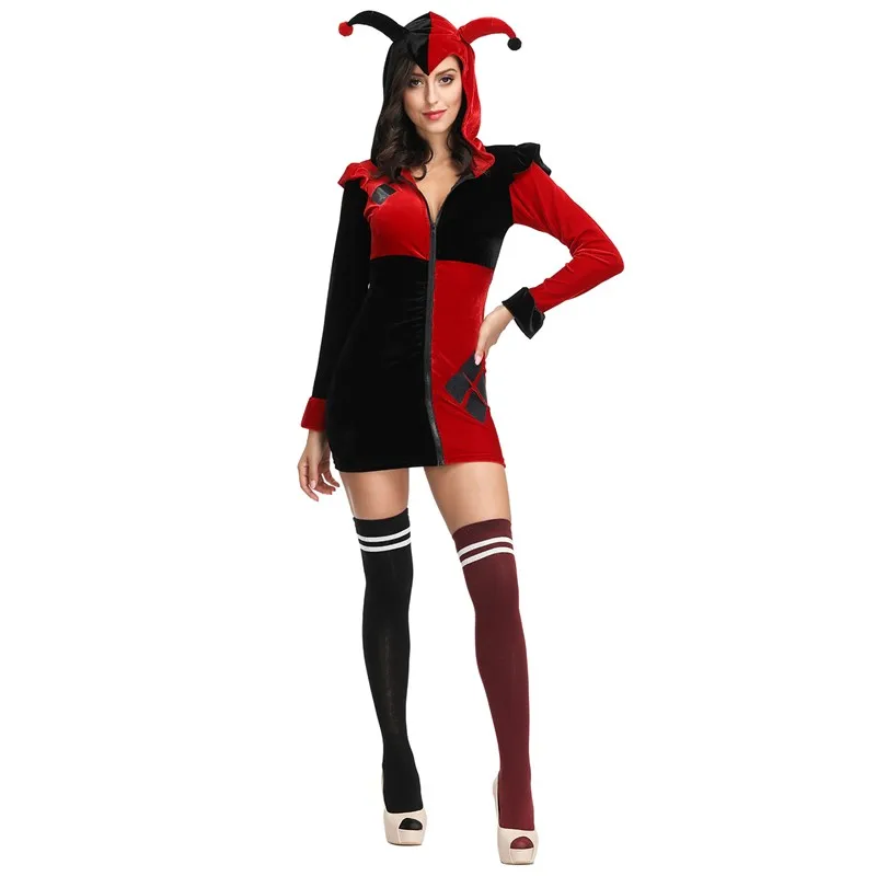 Costume de Clown pour Femme, Cosplay d'Halloween, Carnaval, Droll Tressé, Chapeau, Robe de Soirée