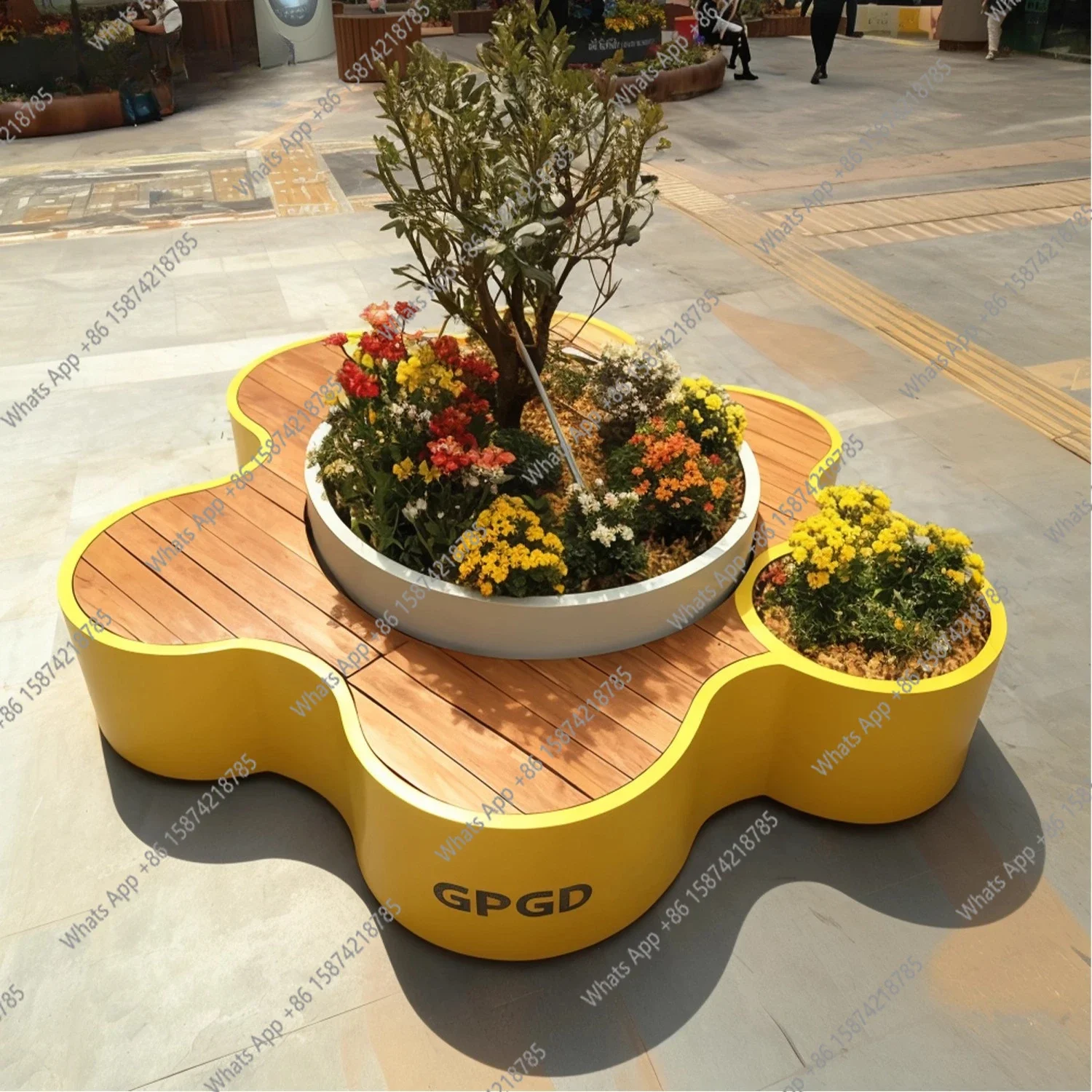 A63 Outdoor commercial street flower box stool combination planter seat commercial street villa courtyard terrace flower plantin