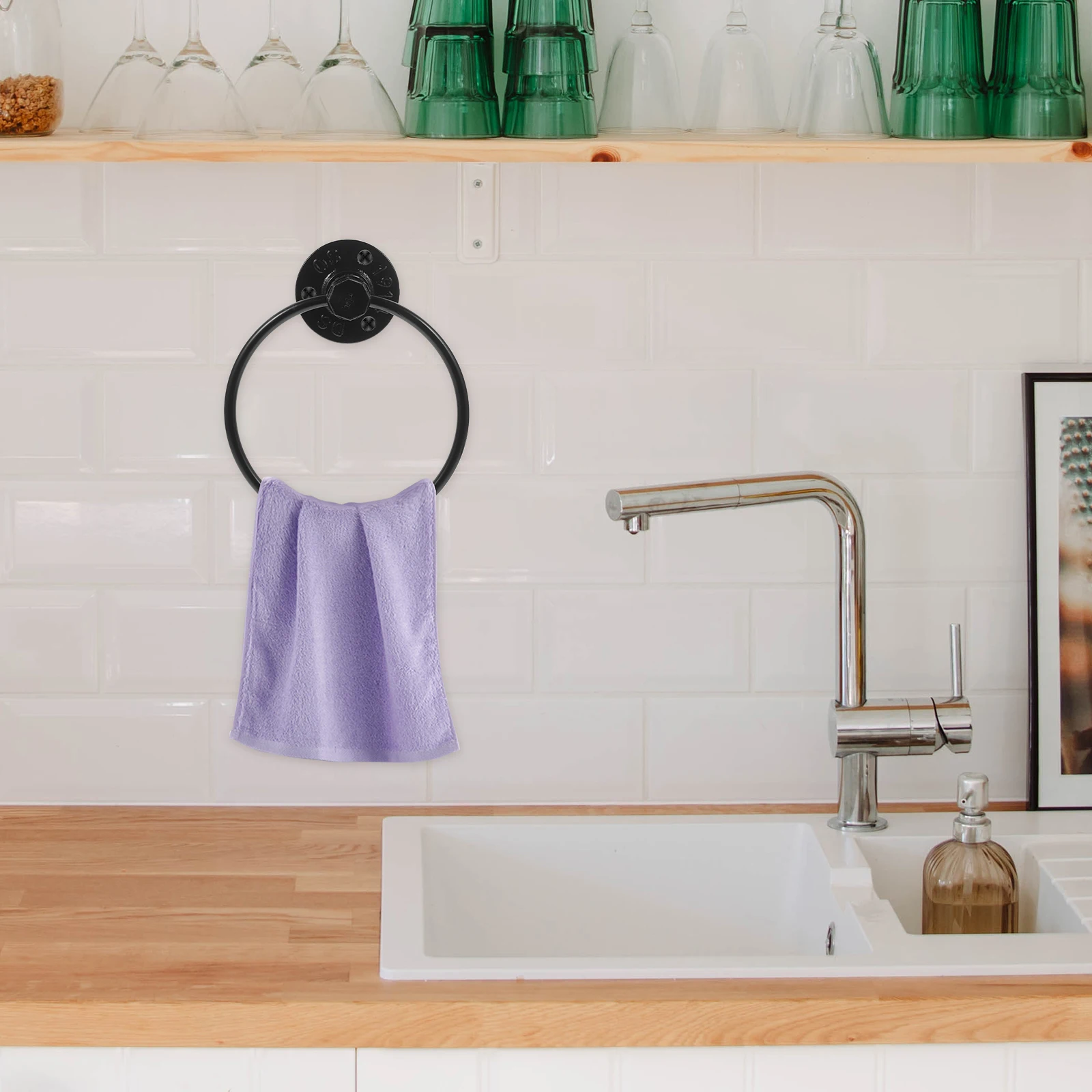 

Wrought Iron Ring Rack Vintage Industrial Style Bathroom Hand Holder Wall Mounted Drying Organizer For Kitchen Scarves Ties