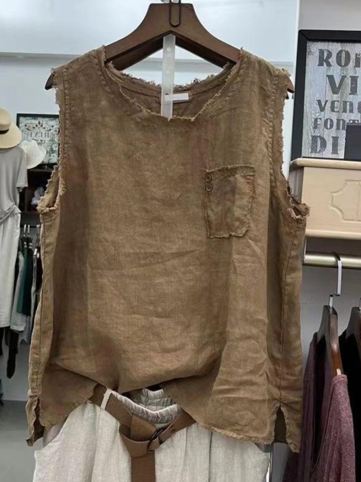 

Свободный хлопковый льняной круглый жилет Ne, весна-лето, новый цветной художественный женский топ, мужские повседневные свободные футболки...